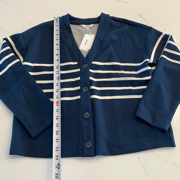 NWT Spanx Air Essentials Striped Cardigan Sweater Navy and White - Picture 7 of 11